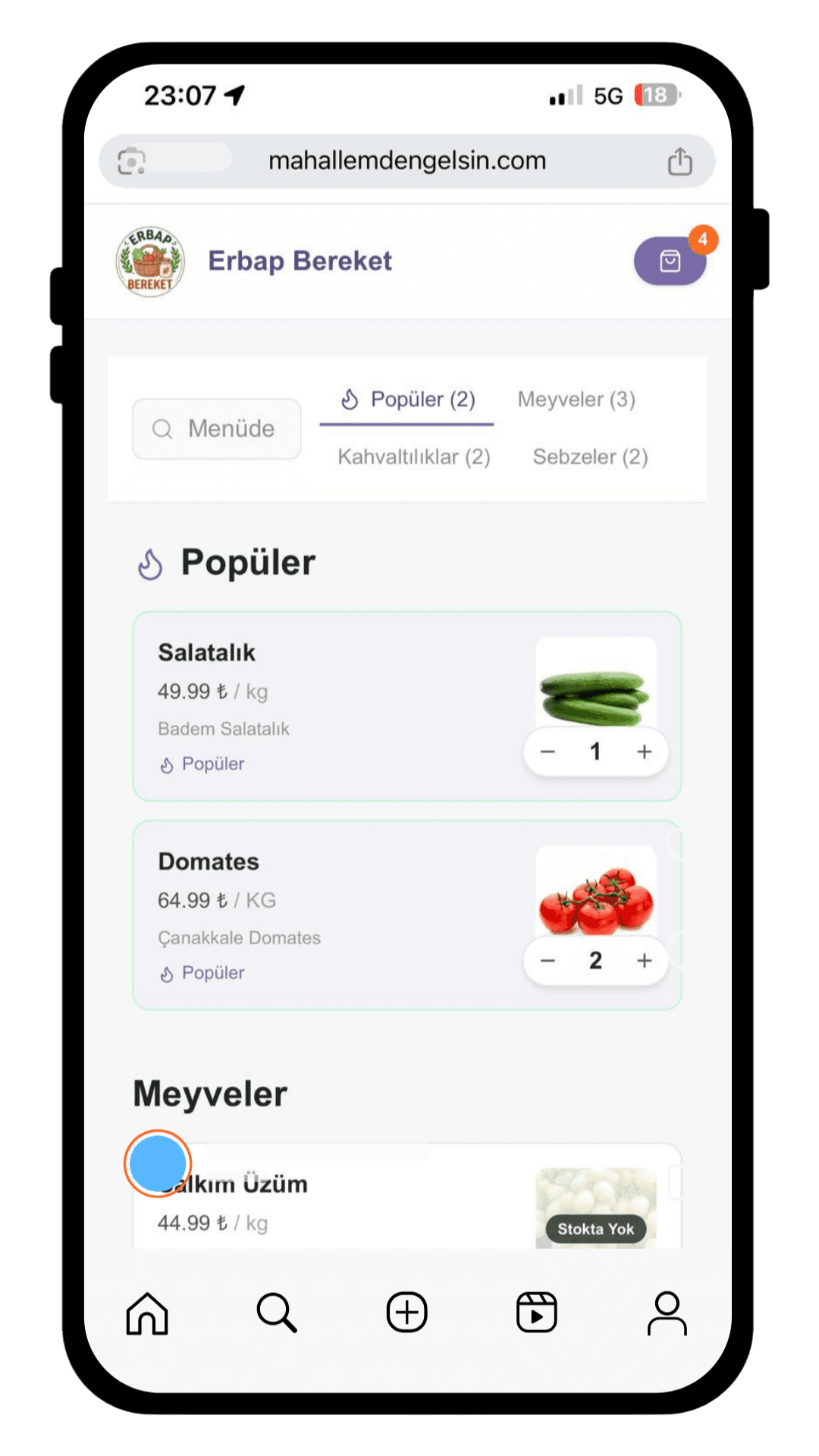 Mahallemden Gelsin sipariş sayfası